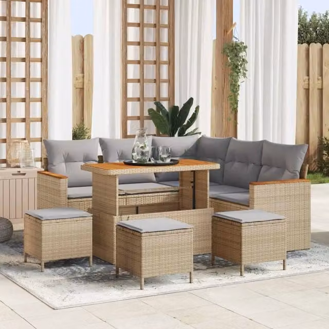 Set Divano da Giardino 9 pz Beige polyrattan 3362922