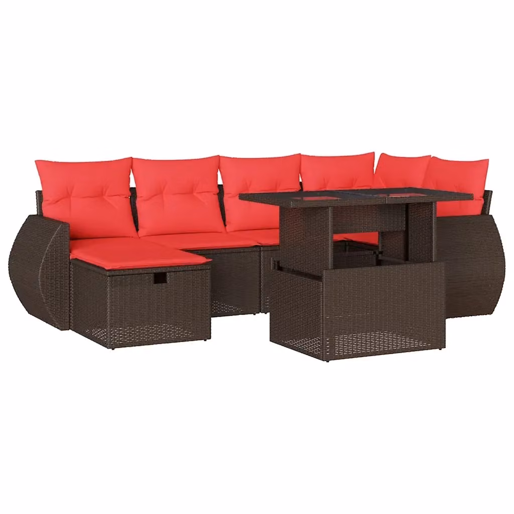 Set da giardino componibile vidaXL in polyrattan marrone con cuscini e tavolino da esterno a forma di L – 2