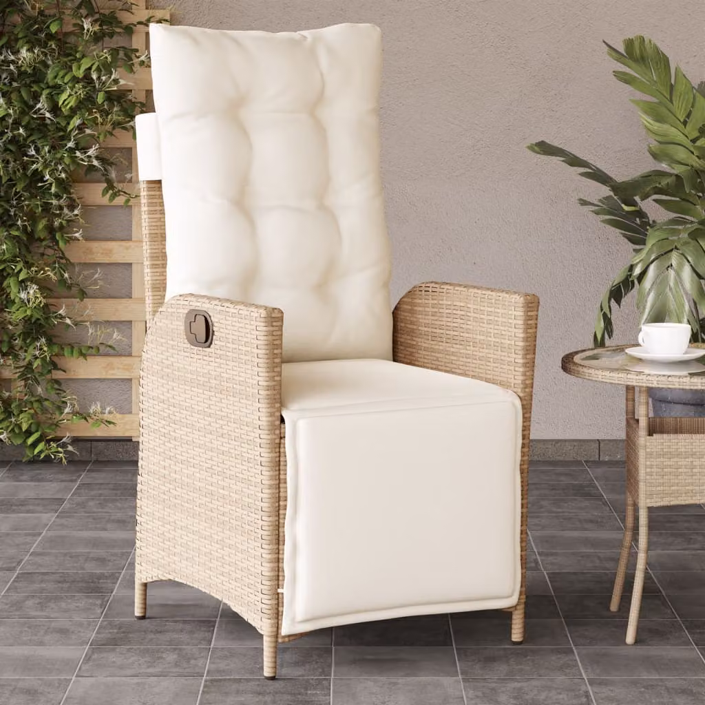 Sedia Reclinabile da Giardino con Poggiapiedi vidaXL in Polyrattan e Metallo, Colore Beige e Bianco