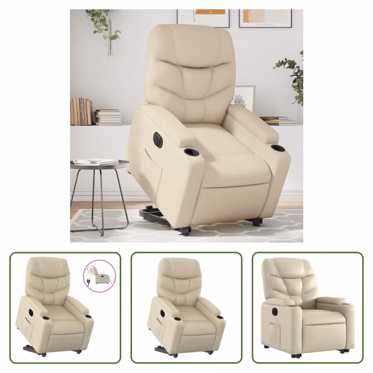 The Living Store Poltrona relax con supporto elettrico in Pelle finta color crema