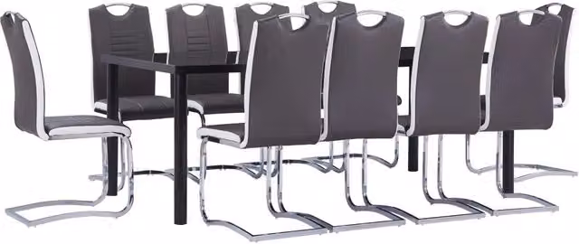 Set Sala da Pranzo Moderno VIDAXL da 11 Pezzi con Tavolo Rettangolare in Vetro e Sedie Imbottite in Similpelle Grigia e Nera