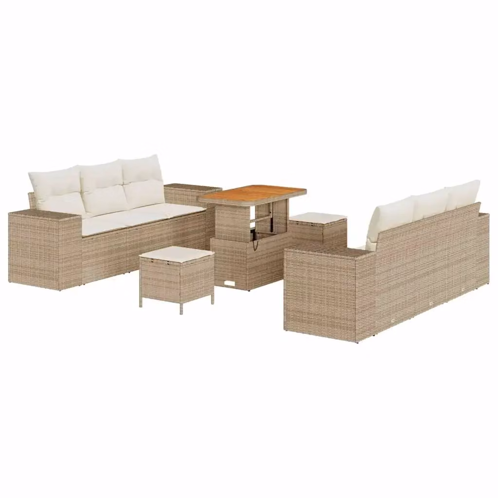 Set Divano da Giardino vidaXL 9 Pezzi Moderno a Forma di L con Cuscini Beige e Tavolino in Rattan con Struttura in Acciaio – 2