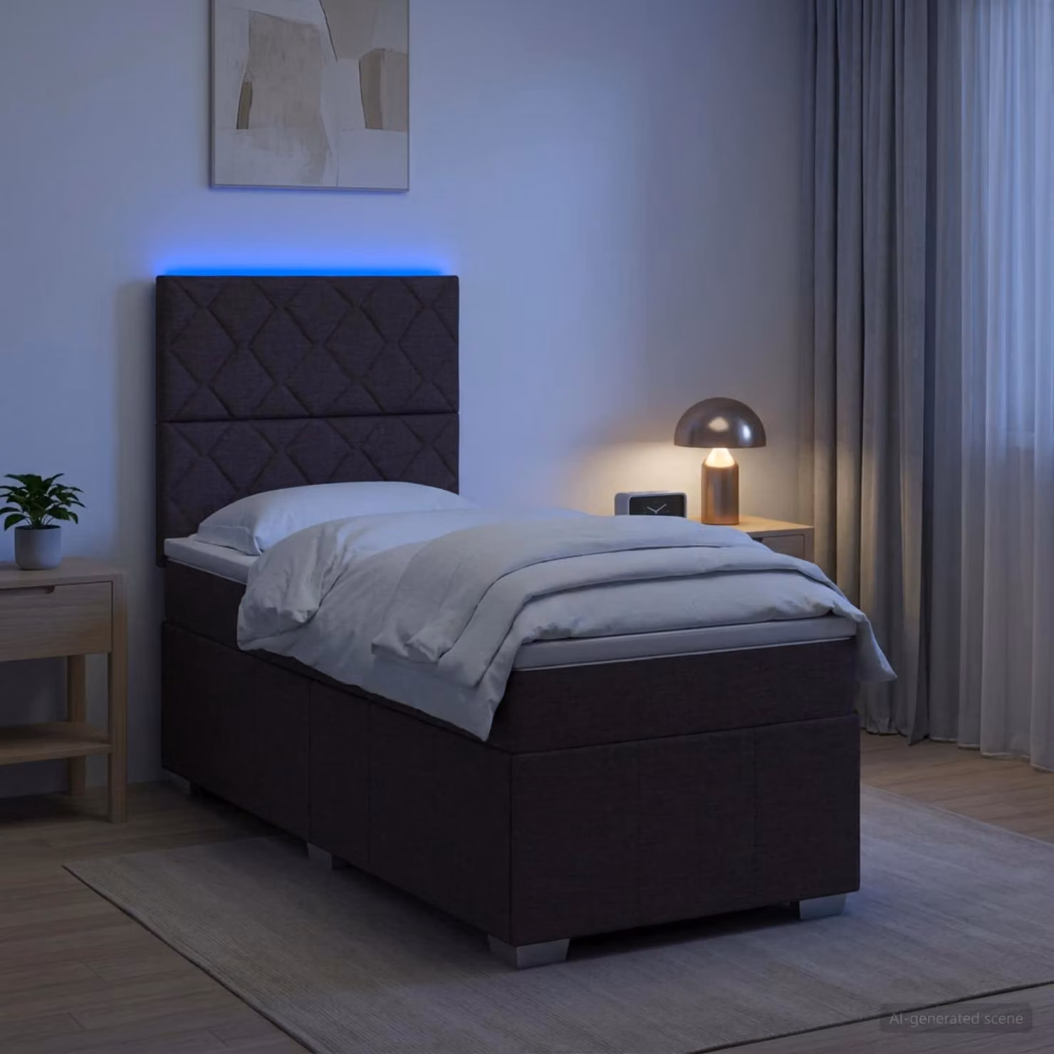Maison Exclusive - Letto boxspring a LED con materasso, marrone scuro, 100 x 200 cm, rivestimento in tessuto