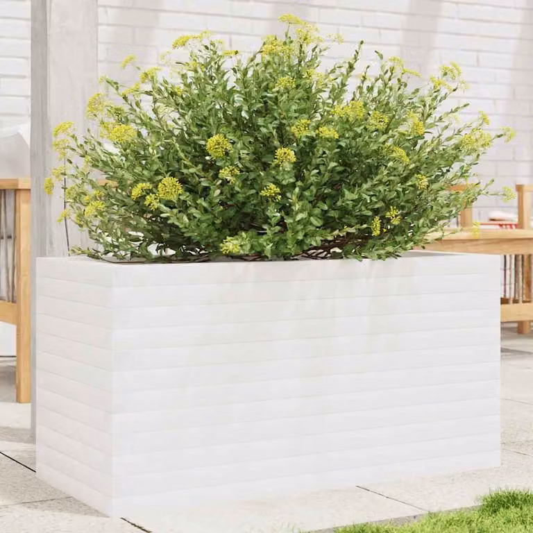 Fioriera da giardino vidaXL in legno di pino massello, colore bianco, L 90 cm x P 40 cm x H 45,5 cm