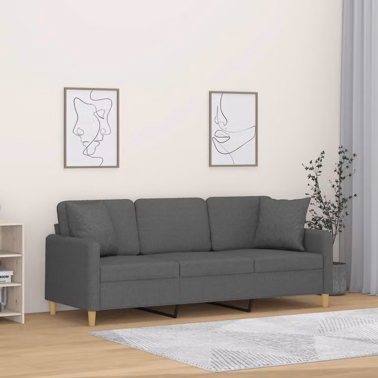 vidaXL Divano a 3 Posti Moderno in Tessuto Grigio con Cuscini e Struttura in Metallo L: 198 cm, P: 80 cm