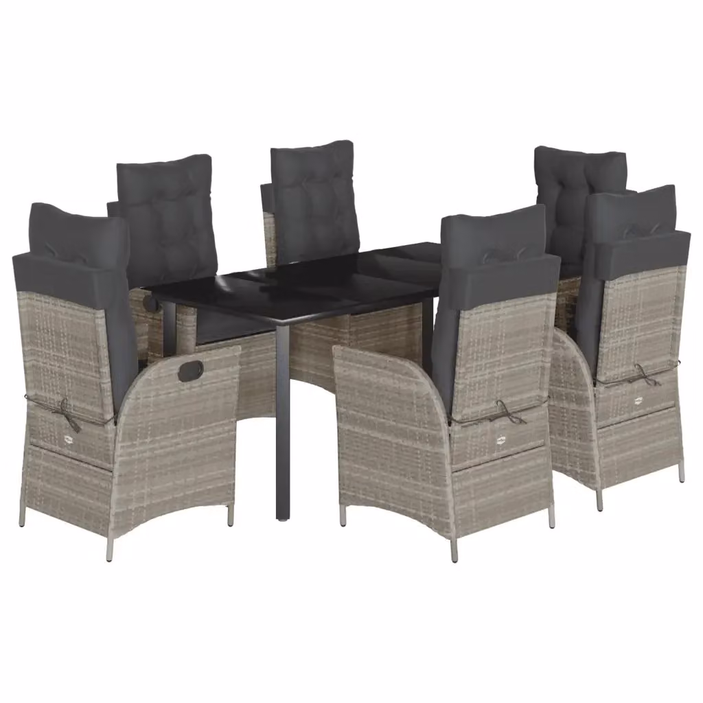 Set da pranzo da giardino vidaXL in polyrattan con piano in vetro e cuscini, 7 pezzi, antracite – 2
