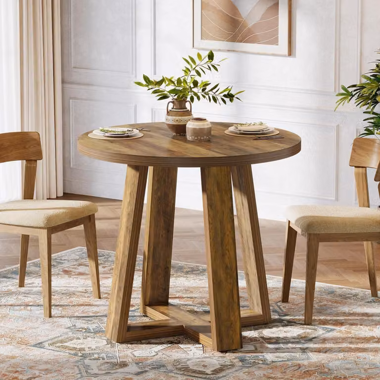 Tavolo rotondo da pranzo, stile rustico, colore marrone, diametro 80 cm, adatto per 2-4 persone