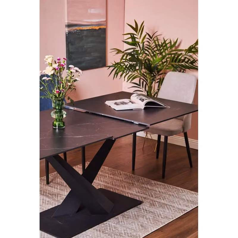 Tavolo allungabile Oliver Casa Collection con piano in ceramica nero marmo L: 160-200 cm, P: 90 cm, H: 75 cm – 2