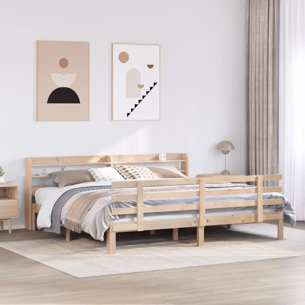 vidaXL Giroletto con Testiera in Legno Massello di Pino Marrone L 200 cm x P 200 cm – 1