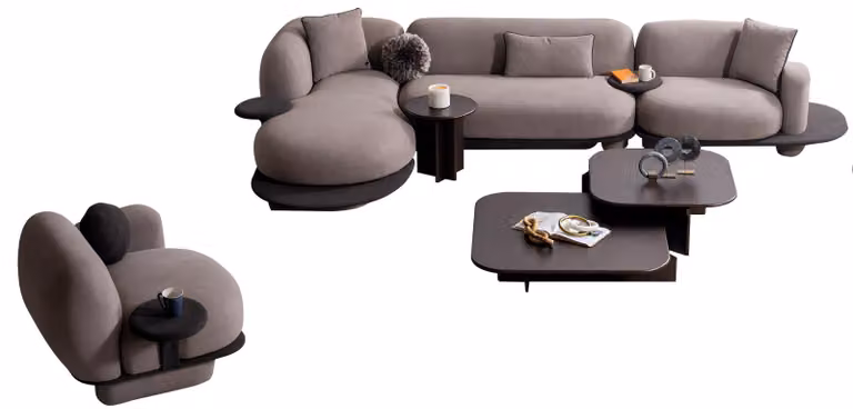 Exklusive Graue Wohnzimmer Polstergarnitur Ecksofa Couchtisch Sessel