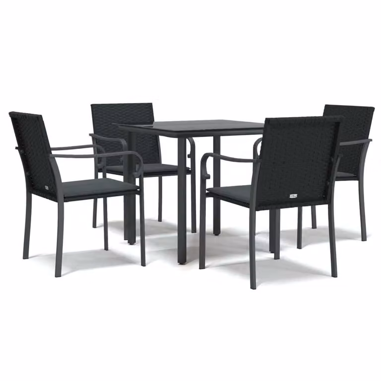 Set Pranzo da Giardino 5pz con Cuscini in Polyrattan e Acciaio