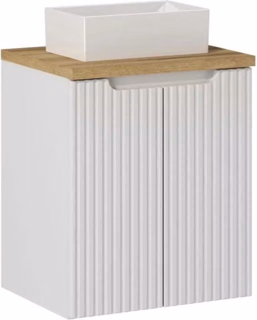 Set da bagno VANO bianco 50cm: mobile sotto lavabo con armadietti + top per lavabo + lavabo rettangolare da appoggio