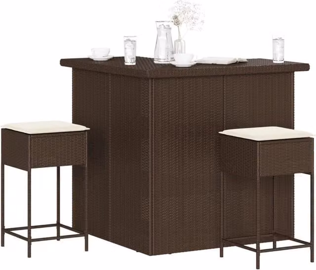 Set Bar da Giardino 3 pz con Cuscini in Polyrattan Marrone 3261500
