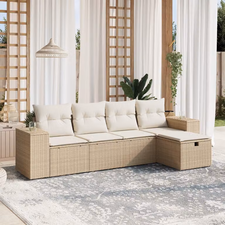 vidaXL Set Divano da Giardino a L con Cuscini Beige e Struttura in Metallo e Polyrattan