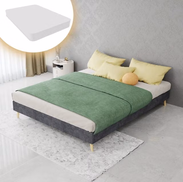 Letto con materasso 140x200 cm in tessuto e metallo grigio