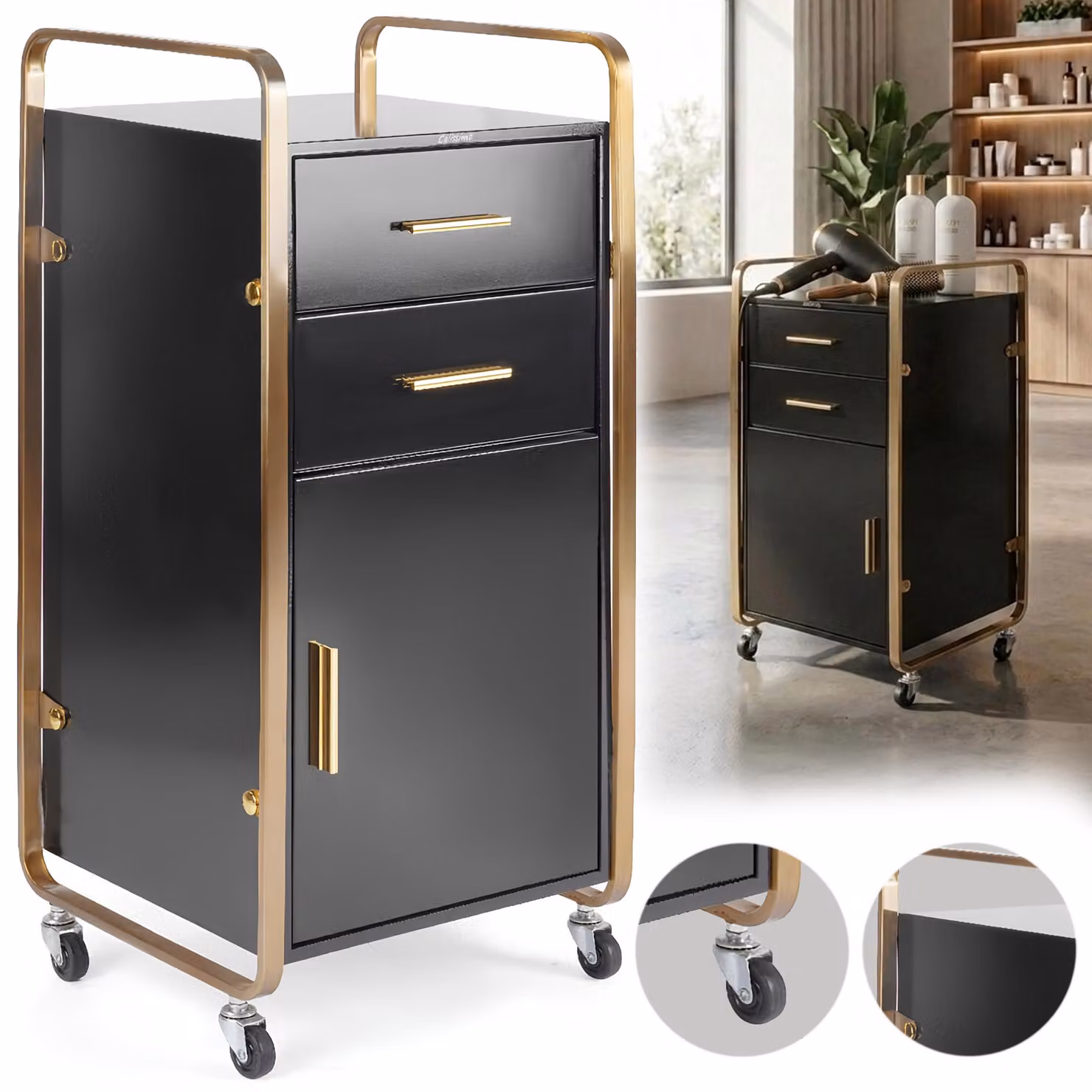 Assistente cosmetico parrucchiere per salone, carrello universale con cassetti su ruote.