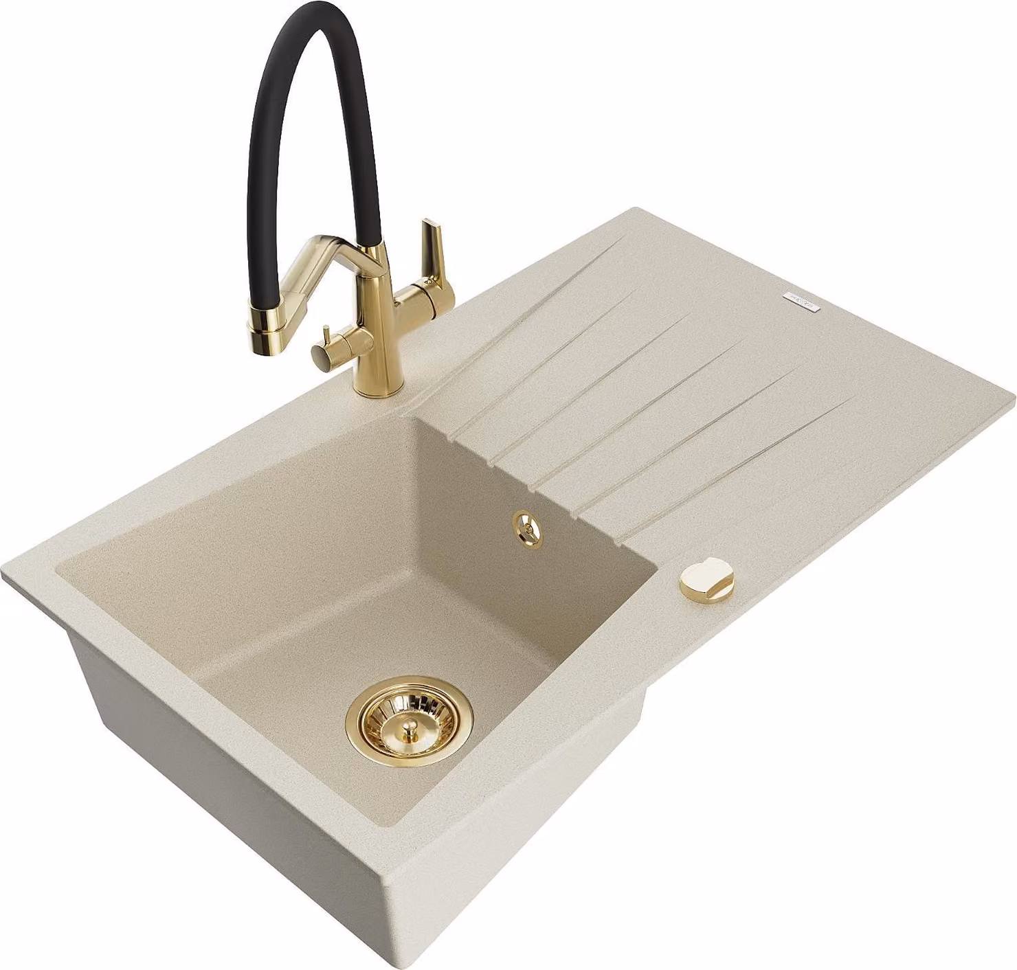 Mexen Cesar lavello da cucina in granito 1-vasca con sgocciolatoio e miscelatore Duo, beige - 6514-69-671701-57-G