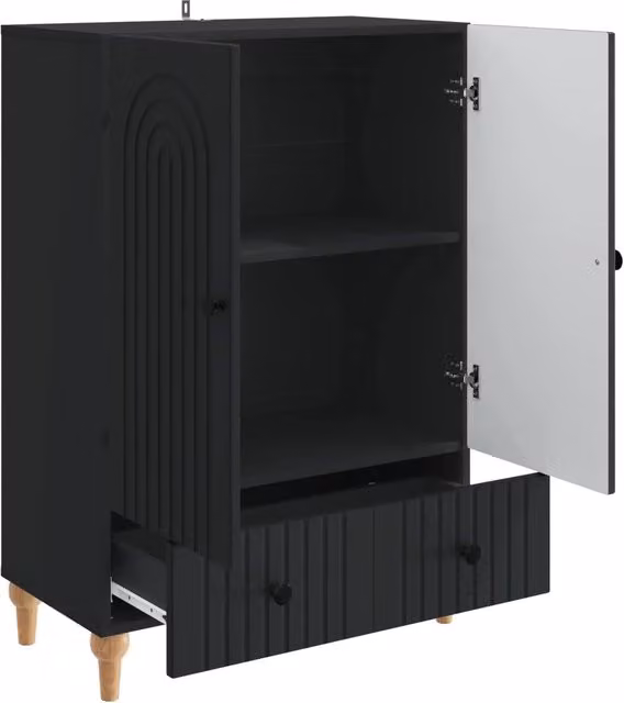 Credenza moderna nera in legno ingegnerizzato per soggiorno e sala da pranzo L/P/H: 66 x 34,5 x 95 cm – 1