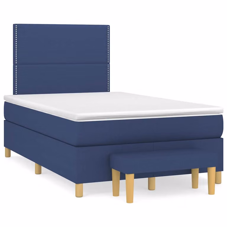 vidaXL Giroletto a Molle con Materasso Blu e Bianco in Tessuto L/P/H: 120 x 200 x 123 cm