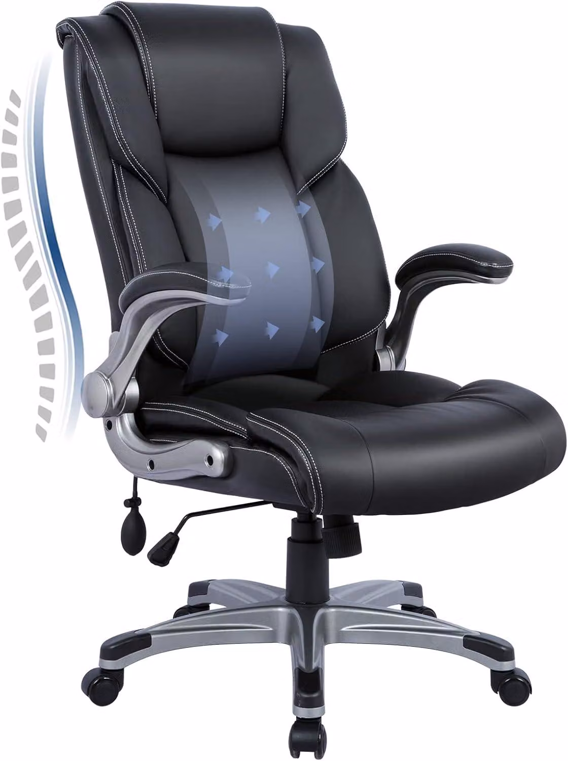 Sedia da ufficio, poltrona ergonomica per ufficio con schienale alto, poltrona in pelle con braccioli imbottiti e reclinabili, e regolazione dell'inclinazione
