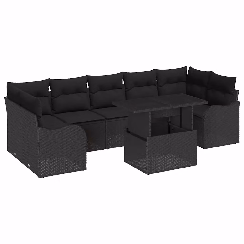 Set Divano da Giardino vidaXL 8 Pezzi Moderno con Cuscini Nero in Polyrattan e Acciaio – 2