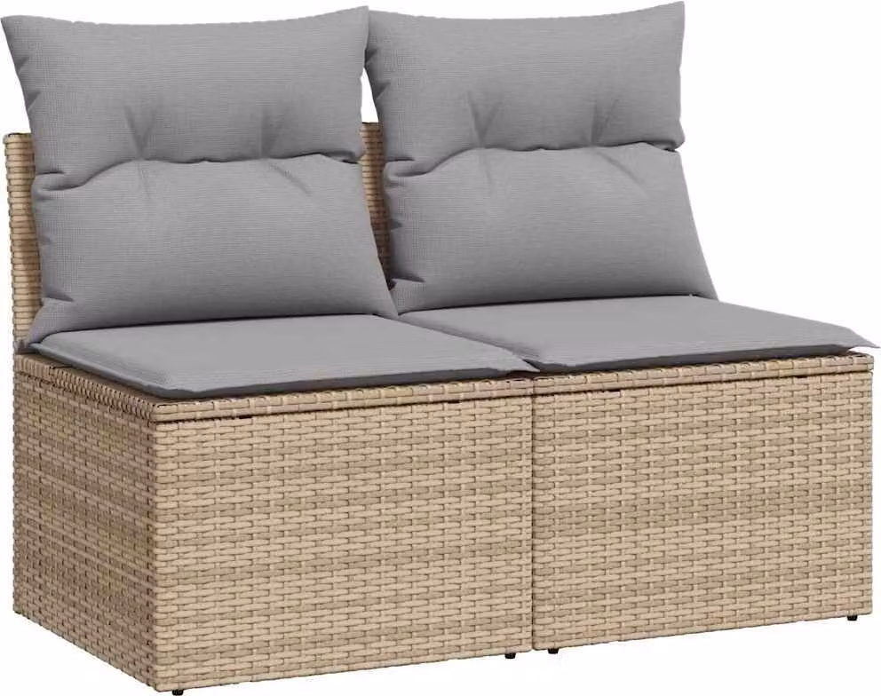 Set Divano da Giardino 2 pz con Cuscini Beige Polyrattan Acacia