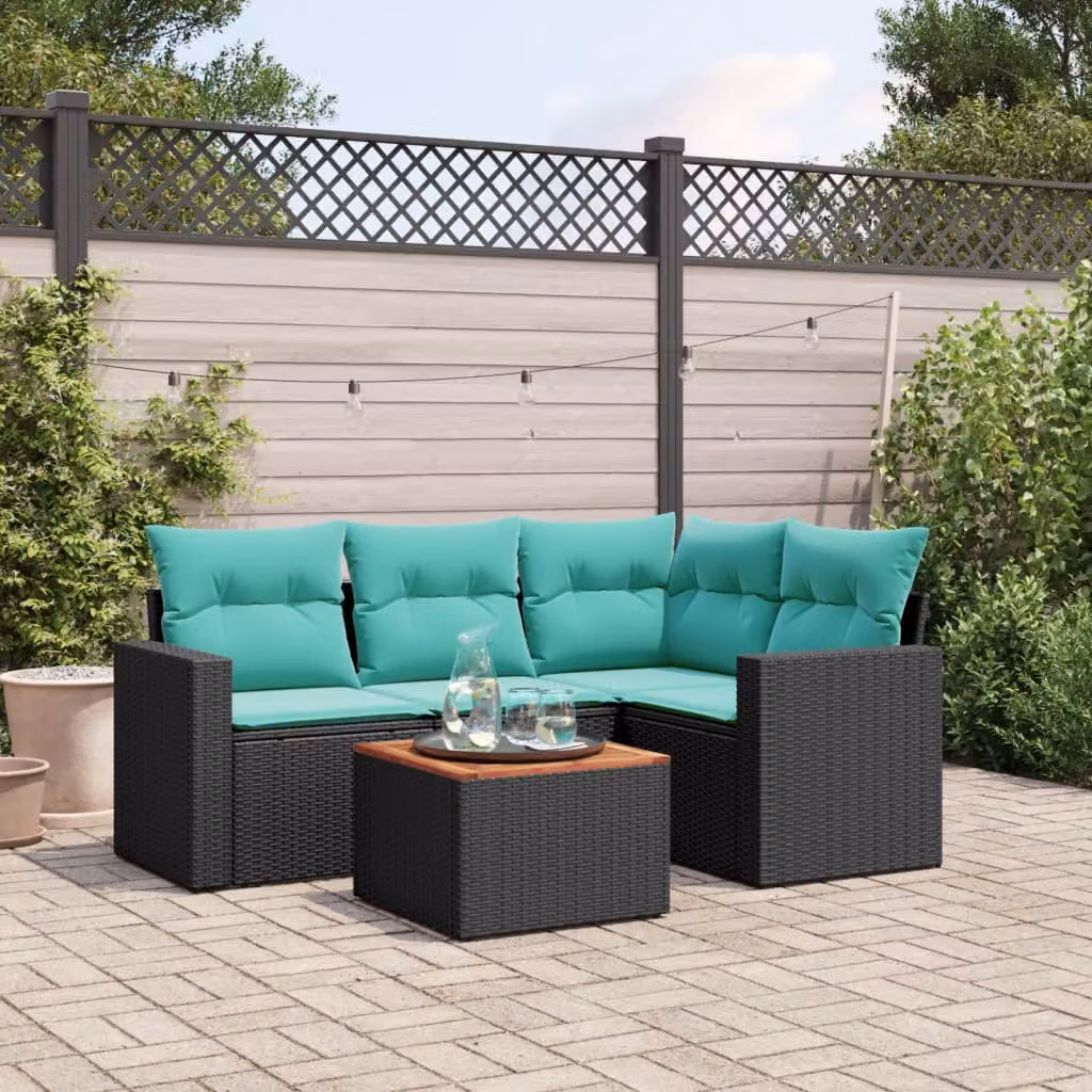 Set di divani da giardino vidaXL a forma di L composto da 5 pezzi in polyrattan nero con cuscini inclusi – 1