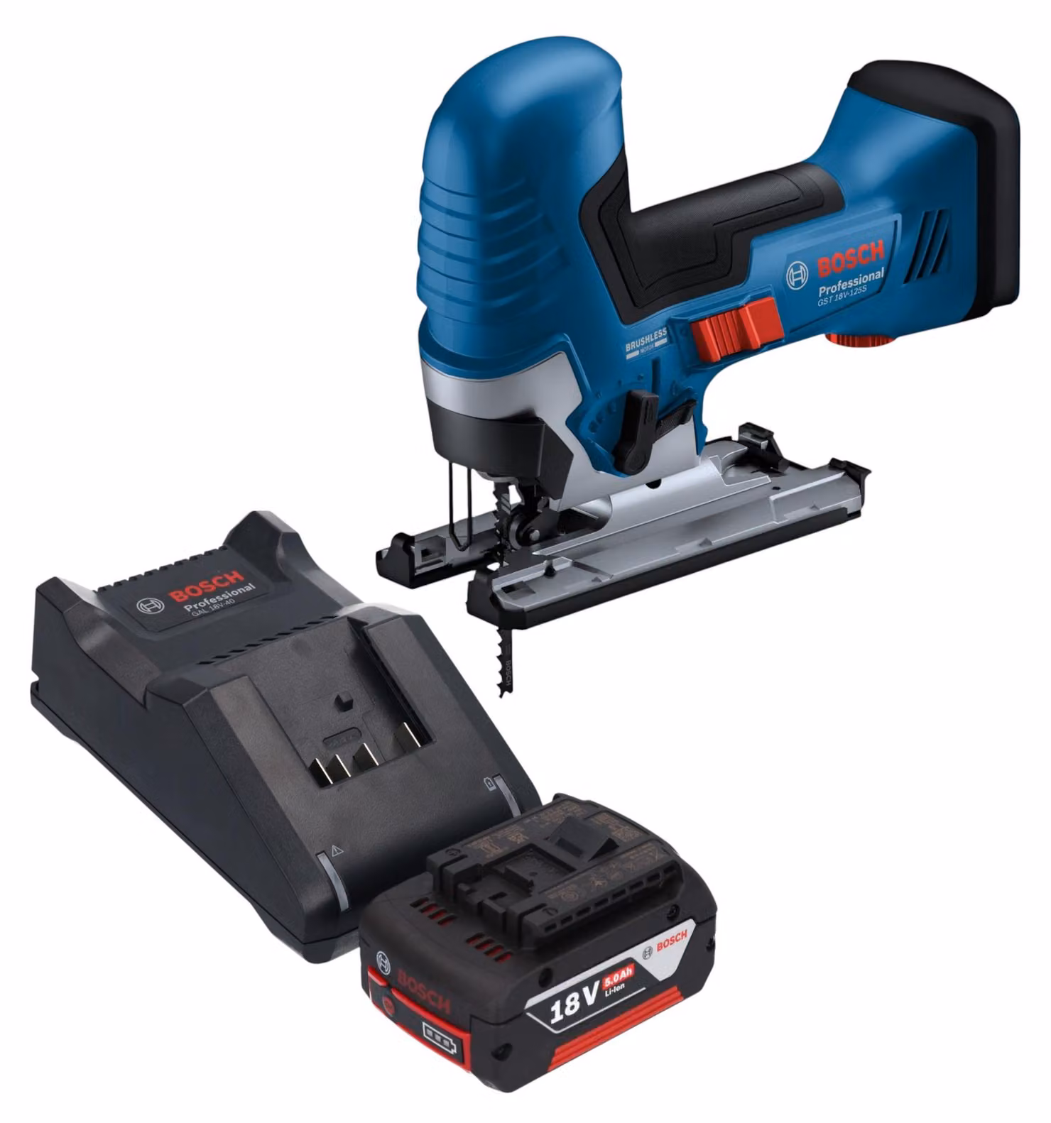 Bosch GST 18V-125 S Seghetto alternativo professionale a batteria 18 V 125 mm brushless + 1x batteria ricaricabile 5,0 Ah + caricabatterie