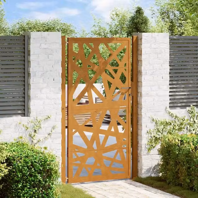 Cancello da giardino 100x175cm in acciaio corten design leggero 4100957