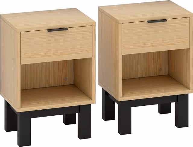 Set di 2 Comodini Moderni HOMCOM con Cassetto e Mensola Aperta, Rovere, L 35 cm x P 26 cm x H 50 cm