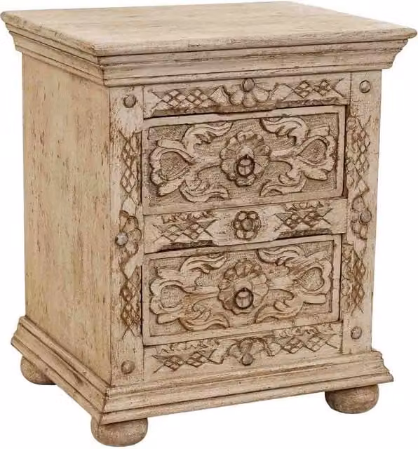 Comodino laterale in legno beige fatto a mano 50x40x60h cm