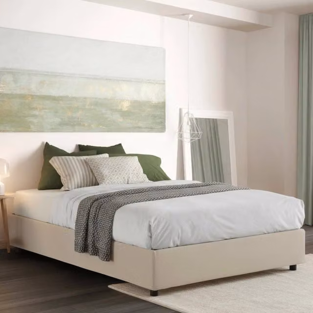 Letto Matrimoniale Apelt con Materasso in Schiuma e Base a Sollevamento, Beige, 160x200 cm