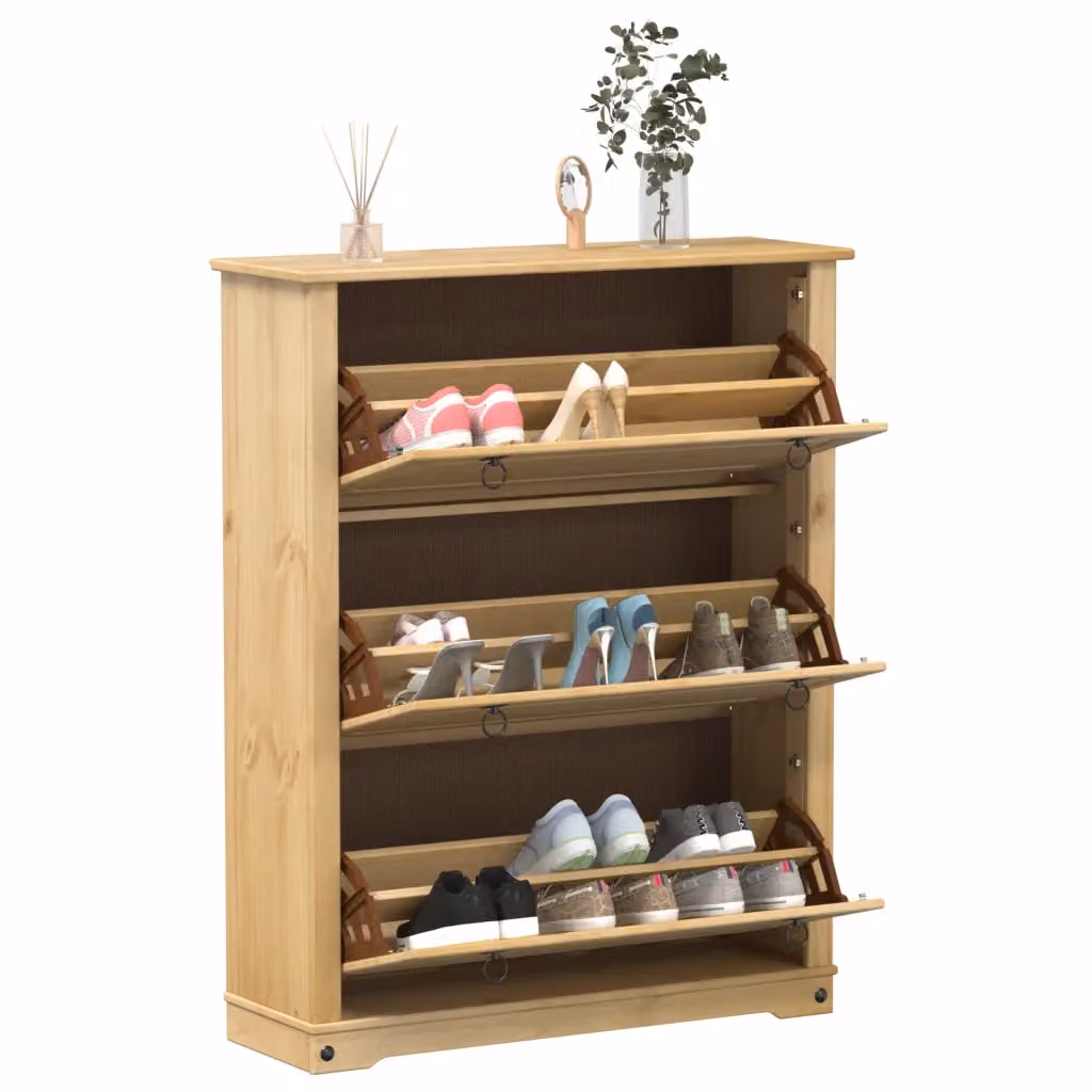 Scarpiera Corona vidaXL in legno di pino massello color marrone, L 99 cm, P 32 cm, H 124,5 cm