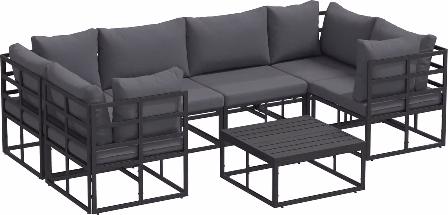 Set Divano da Giardino con cuscino 7 pcs Nero Alluminio