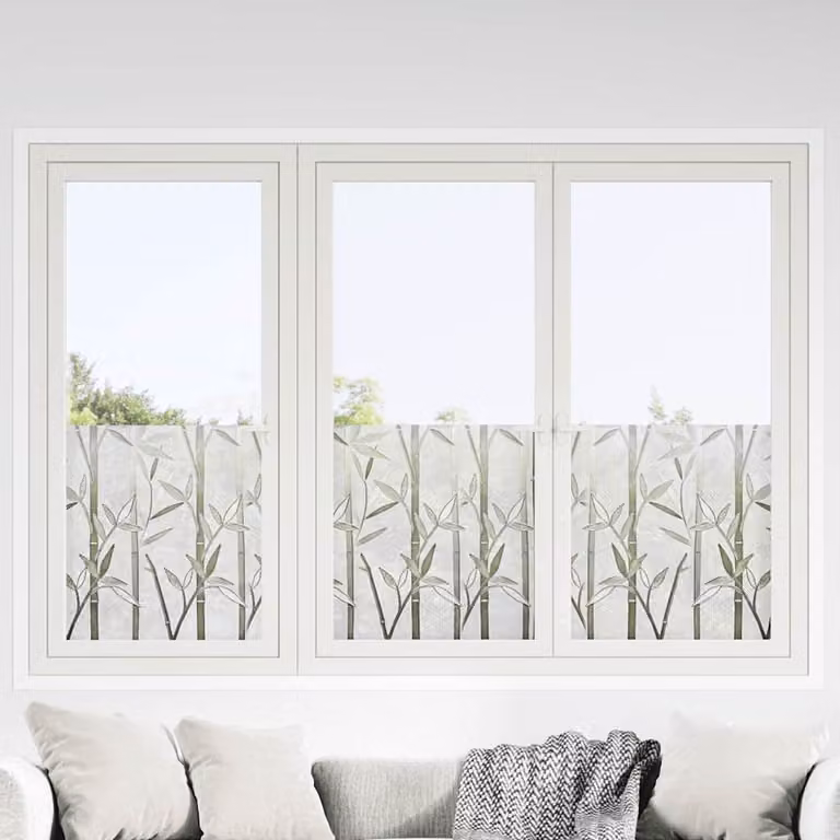 Set di 2 pellicole adesive per finestre vidaXL con motivo botanico bambù, colore bianco trasparente, in PVC