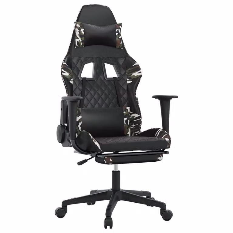 Sedia da Gaming con Poggiapiedi Nero e Mimetico in Pelle finta