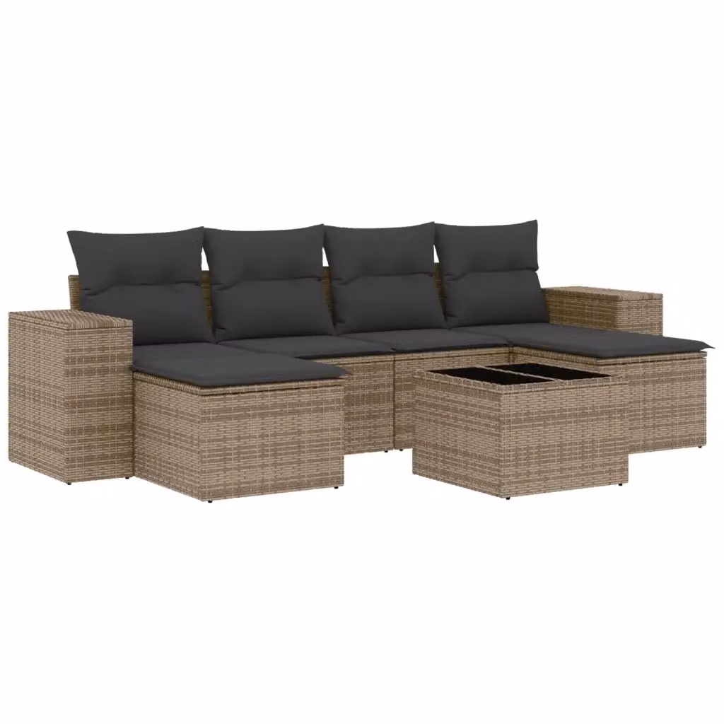 Set Divani da Giardino vidaXL 7 pz in Polyrattan Grigio con Cuscini e Tavolino – 2