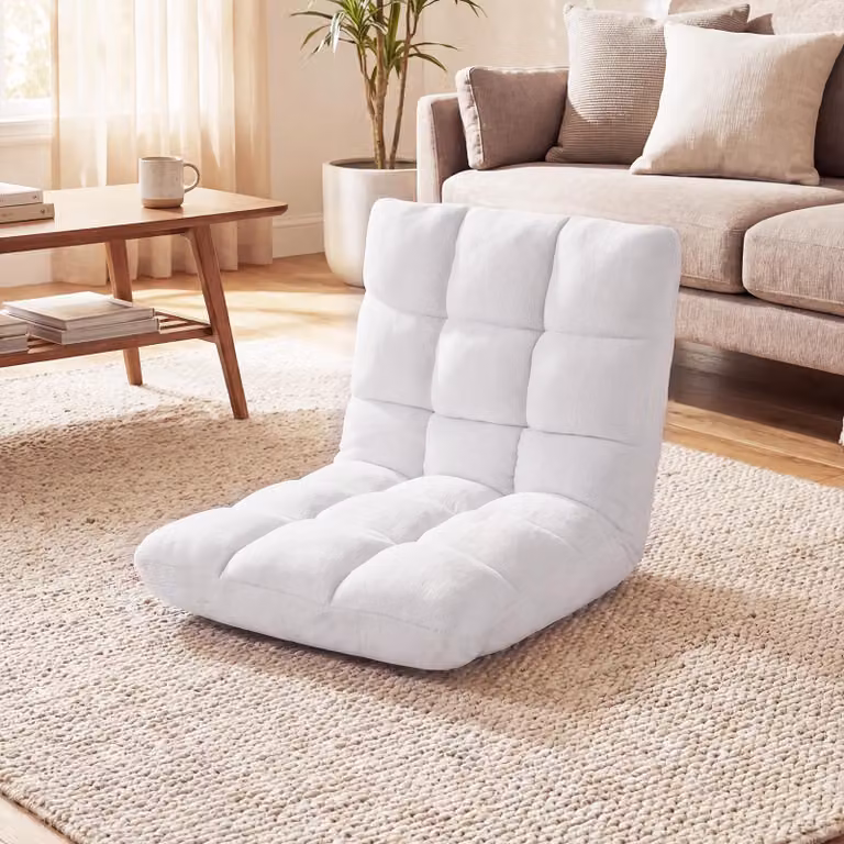 Sedia da terra COSTWAY con schienale regolabile, sedia da terra imbottita, cuscino da terra pieghevole, sedia da meditazione, sedia relax, cuscino Thai, bianco