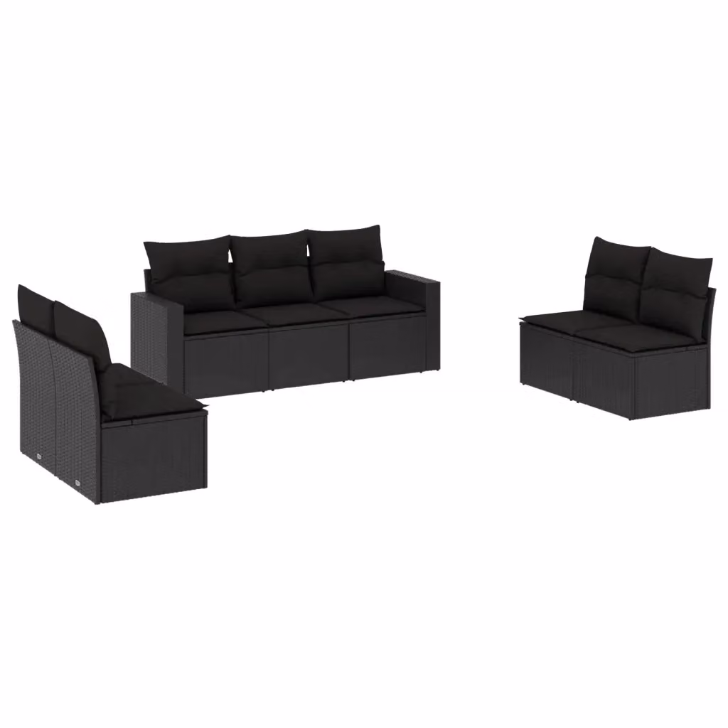 Set di Divani da Giardino a L vidaXL con Cuscini Nero in Polyrattan e Acciaio – 2