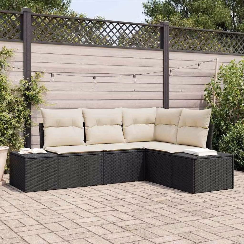 Maison Exclusive - Set Divano da Giardino 4 pcs Nero e Crema polyrattan