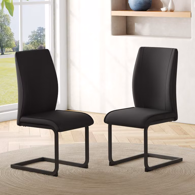 Set di 2 sedie da pranzo, in ecopelle (PU), con gambe in metallo, adatte per ufficio/ristorante (colore: nero)