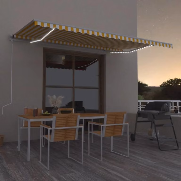 MERCATOXL Tenda da Sole Manuale con LED in Alluminio e Poliestere, Giallo e Bianco, L: 500 cm, P: 300 cm