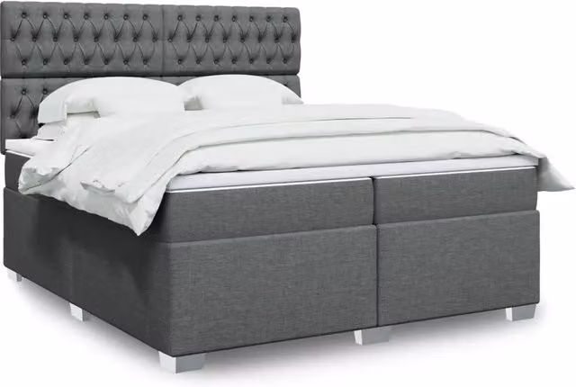 Letto Ibrido vidaXL con Giroletto a Molle e Materasso Grigio e Bianco 200 x 200 cm – 1