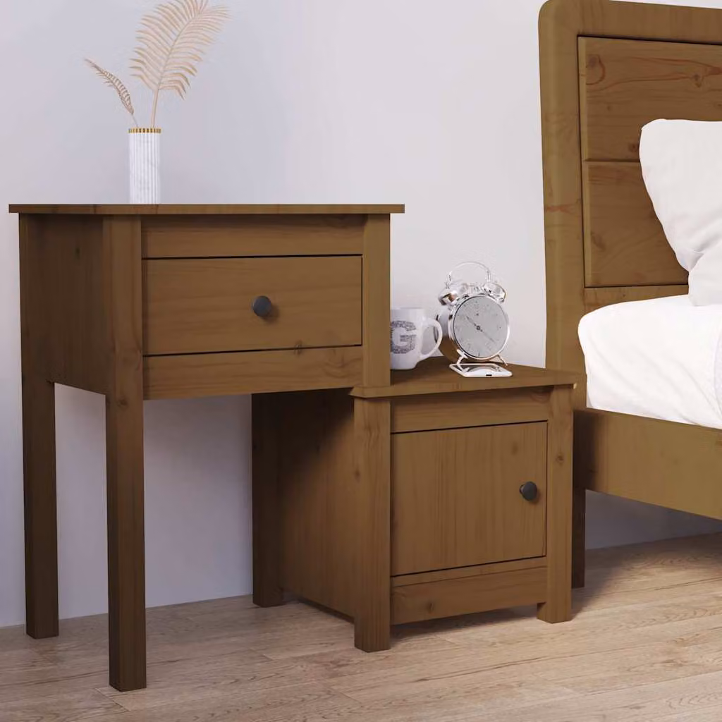 Comodino vidaXL in legno massello di pino color marrone, L: 79,5 cm, P: 38 cm, H: 65,5 cm