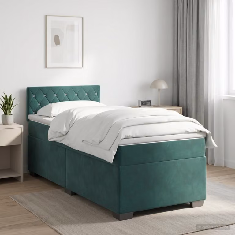 Letto box spring con materasso vidaXL in velluto verde scuro, L/P: 100 x 200 cm