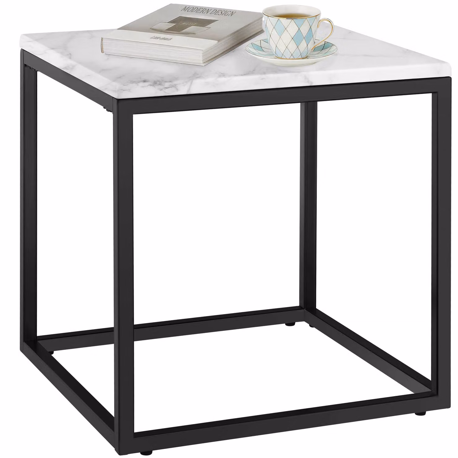 Tavolino da salotto quadrato Tectake con effetto marmo nero e bianco – 1