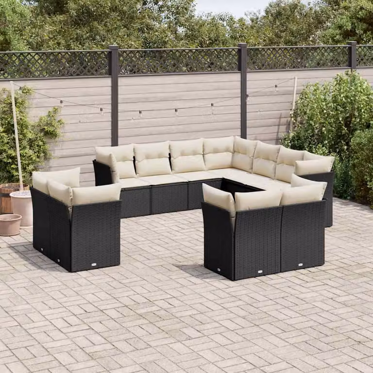 vidaXL Set Divani da Giardino a L 11 pz con Cuscini in Polyrattan e Struttura in Acciaio Nero e Bianco