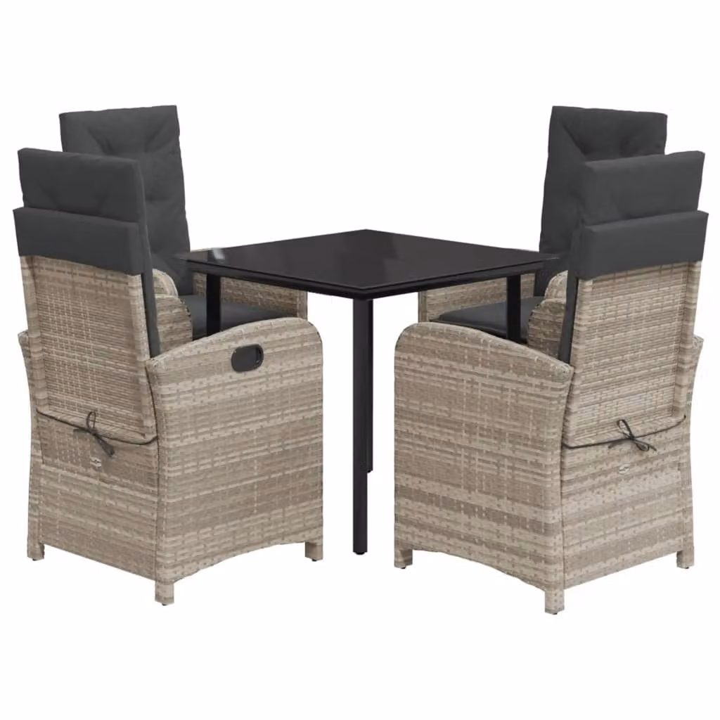 Set Pranzo da Giardino 5pz con Cuscini Grigio Chiaro Polyrattan
