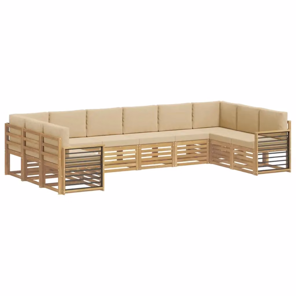 Set di divani da esterno a L vidaXL in legno di acacia con cuscini bianchi e beige – 2