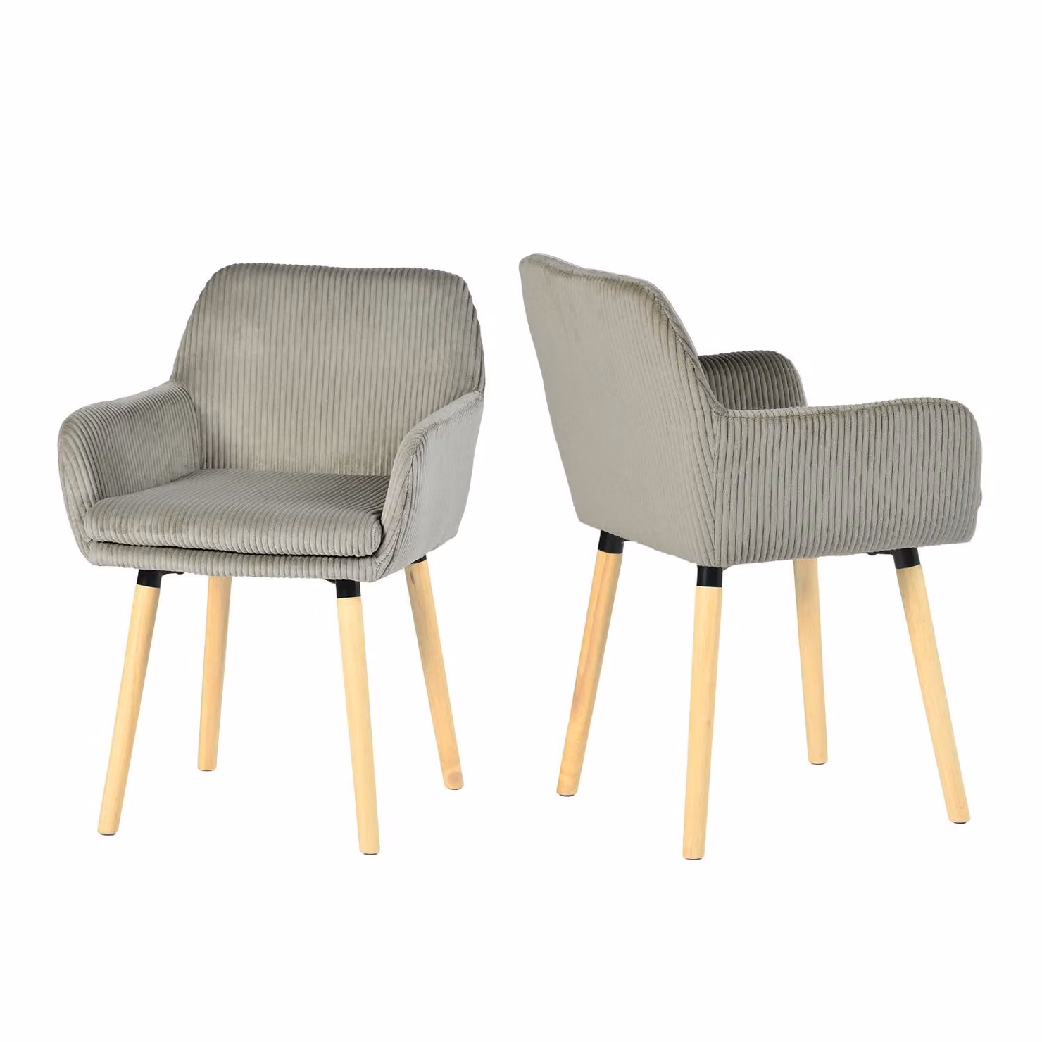 Meubles Cosy: set da 2 sedie da pranzo in stile scandinavo con gambe in legno e braccioli in velluto a coste grigio – ELIA